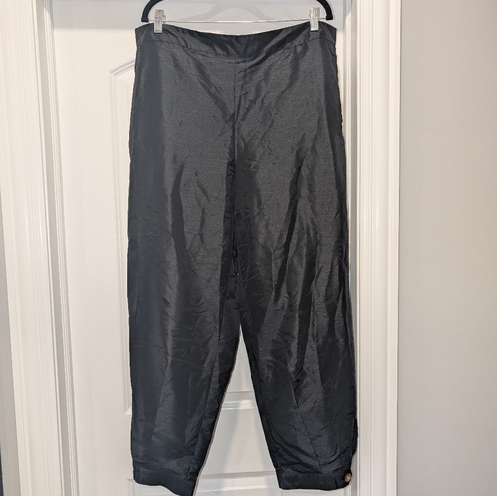 Black Kika Vargas Wide Leg Cuffed Ankle Trouser Pull On Pants